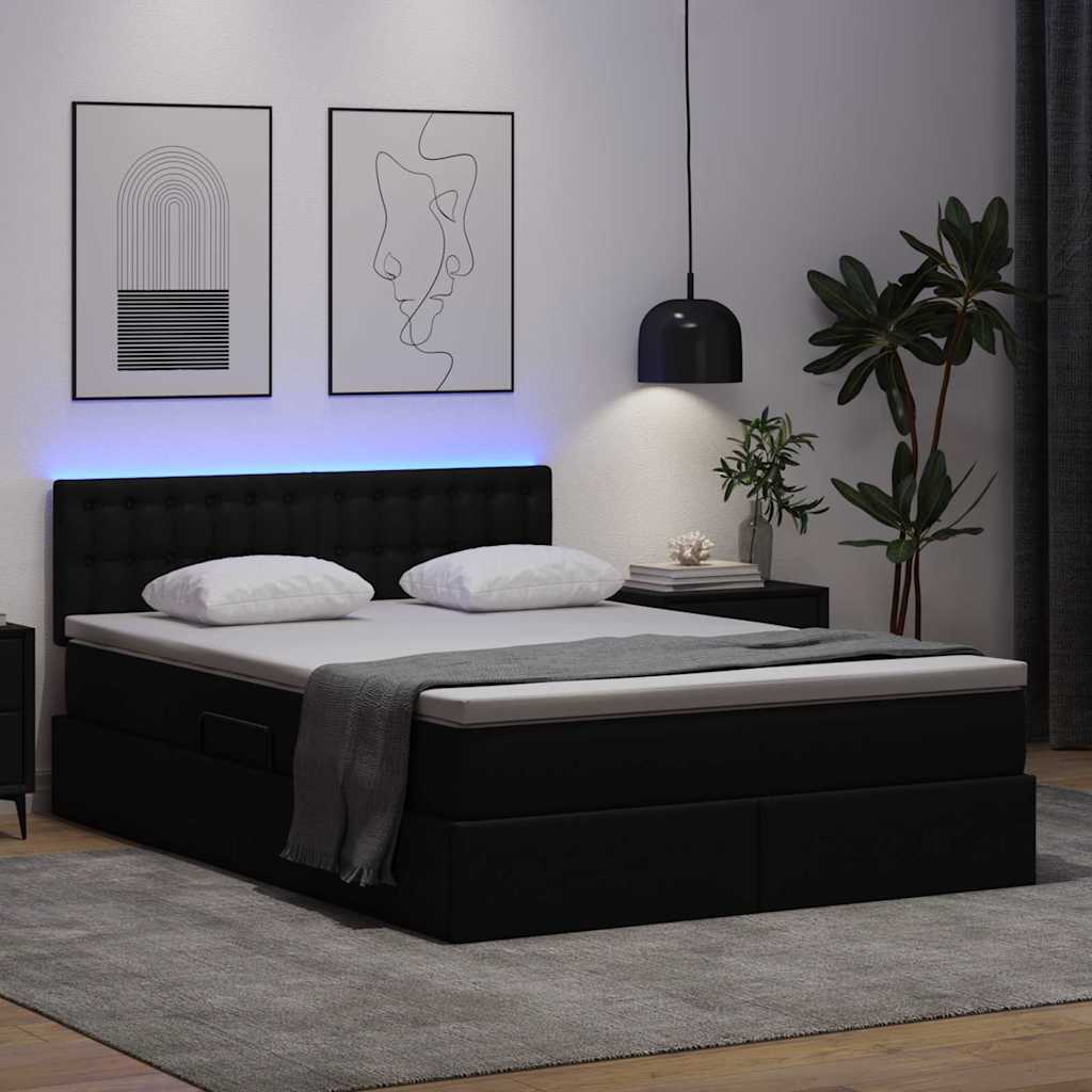 Opbergbed met LED met matras Zwart 140 x 190 cm Nep Leer is nu te koop bij PeponiXL, paradijselijk wonen!