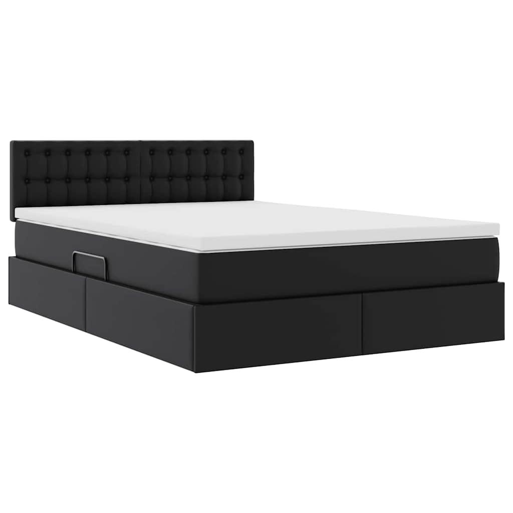 Opbergbed met LED met matras Zwart 140 x 190 cm Nep Leer is nu te koop bij PeponiXL, paradijselijk wonen!