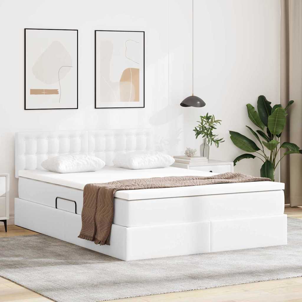 Opbergbed met LED met matras Puur Wit 140 x 190 cm Nep Leer is nu te koop bij PeponiXL, paradijselijk wonen!