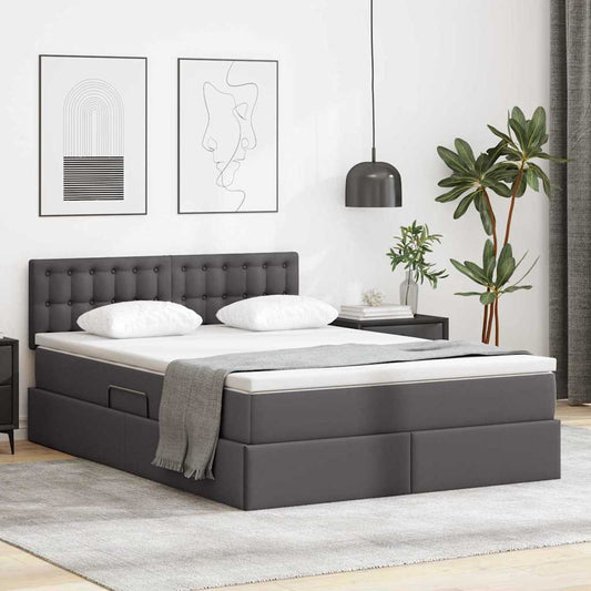 Opbergbed met LED met matras Grijs 140 x 190 cm Nep Leer is nu te koop bij PeponiXL, paradijselijk wonen!