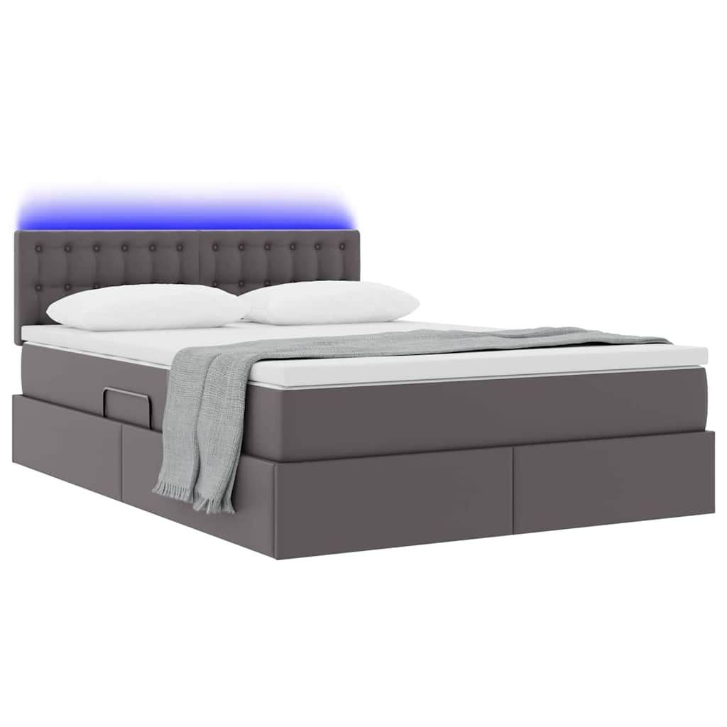 Opbergbed met LED met matras Grijs 140 x 190 cm Nep Leer is nu te koop bij PeponiXL, paradijselijk wonen!