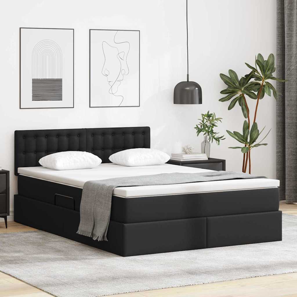Opbergbed met LED met matras Zwart 140 x 200 cm Nep Leer is nu te koop bij PeponiXL, paradijselijk wonen!
