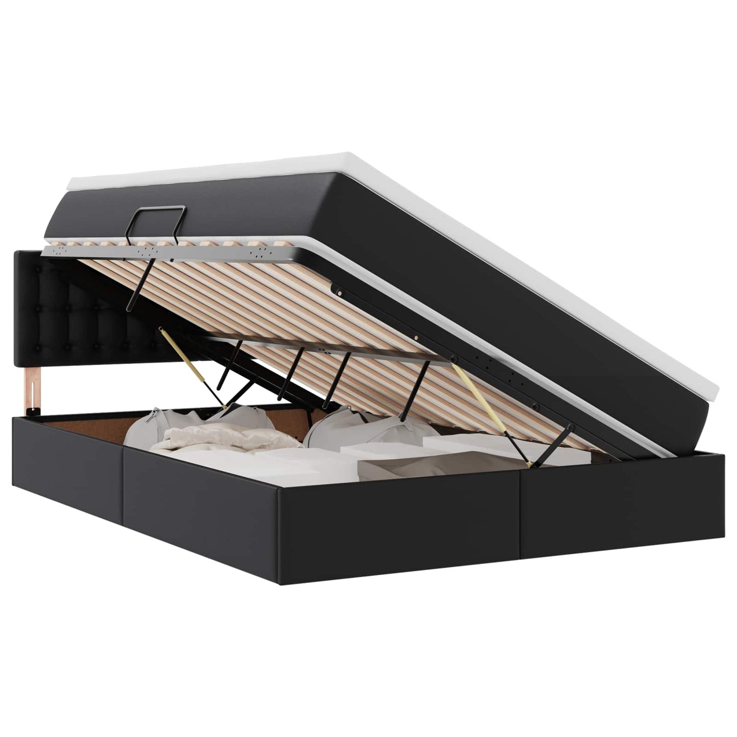 Opbergbed met LED met matras Zwart 140 x 200 cm Nep Leer is nu te koop bij PeponiXL, paradijselijk wonen!