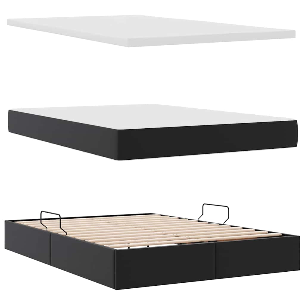 Opbergbed met LED met matras Zwart 140 x 200 cm Nep Leer is nu te koop bij PeponiXL, paradijselijk wonen!