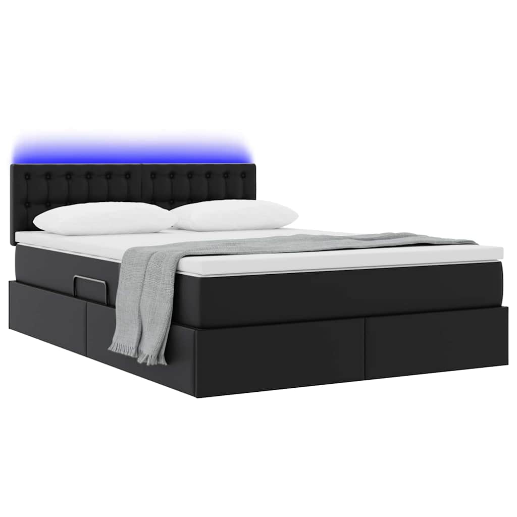 Opbergbed met LED met matras Zwart 140 x 200 cm Nep Leer is nu te koop bij PeponiXL, paradijselijk wonen!