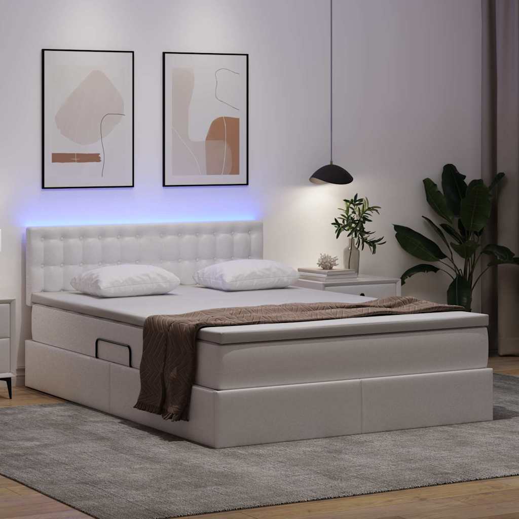 Opbergbed met LED met matras Puur Wit 140 x 200 cm Nep Leer is nu te koop bij PeponiXL, paradijselijk wonen!