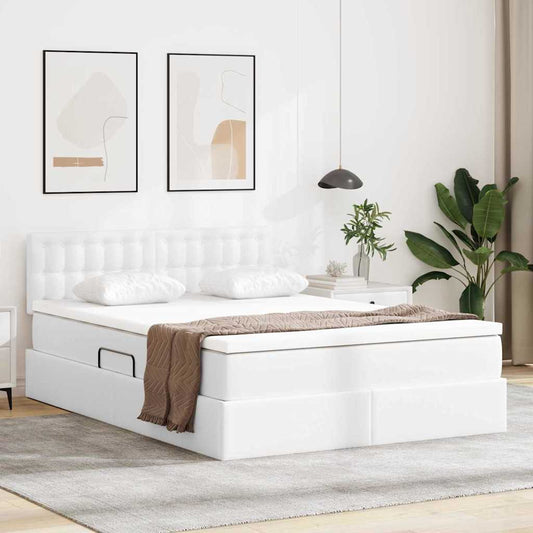 Opbergbed met LED met matras Puur Wit 140 x 200 cm Nep Leer is nu te koop bij PeponiXL, paradijselijk wonen!