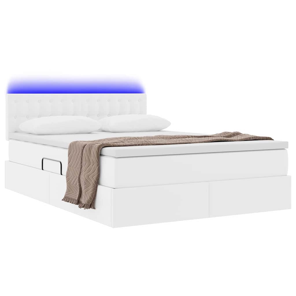 Opbergbed met LED met matras Puur Wit 140 x 200 cm Nep Leer is nu te koop bij PeponiXL, paradijselijk wonen!