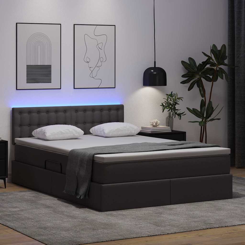 Opbergbed met LED met matras Grijs 140 x 200 cm Nep Leer is nu te koop bij PeponiXL, paradijselijk wonen!