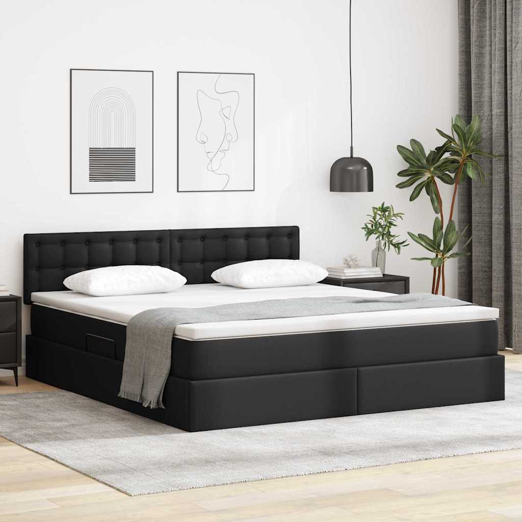 Opbergbed met LED met matras Zwart 160 x 200 cm Nep Leer is nu te koop bij PeponiXL, paradijselijk wonen!