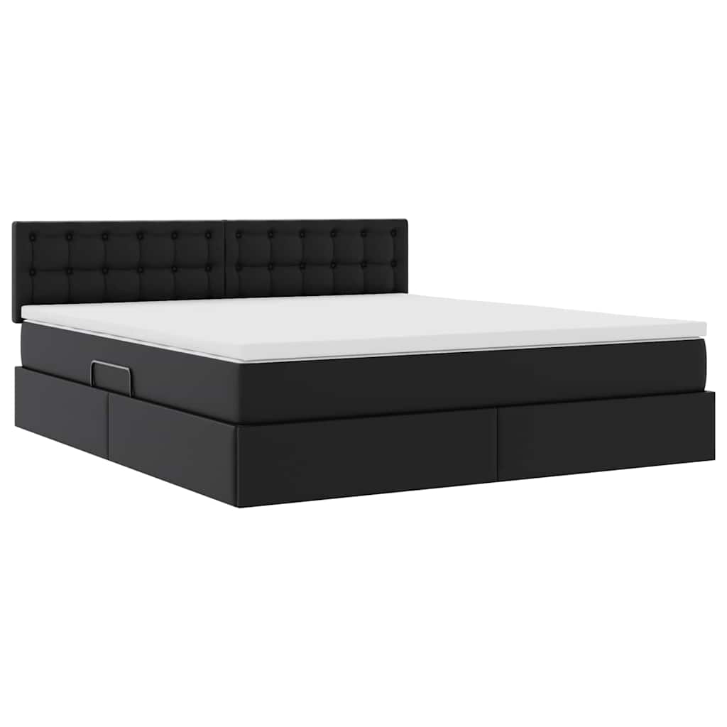 Opbergbed met LED met matras Zwart 160 x 200 cm Nep Leer is nu te koop bij PeponiXL, paradijselijk wonen!