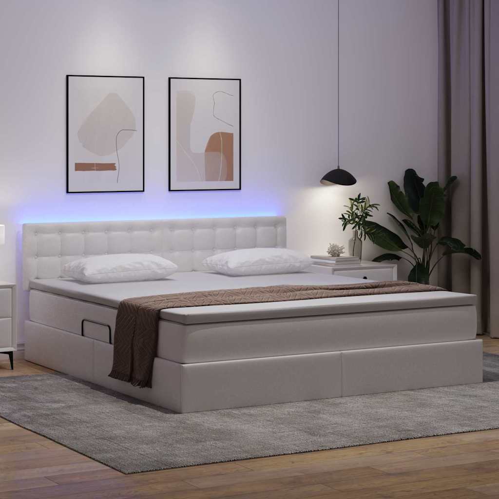 Opbergbed met LED met matras Puur Wit 160 x 200 cm Nep Leer is nu te koop bij PeponiXL, paradijselijk wonen!