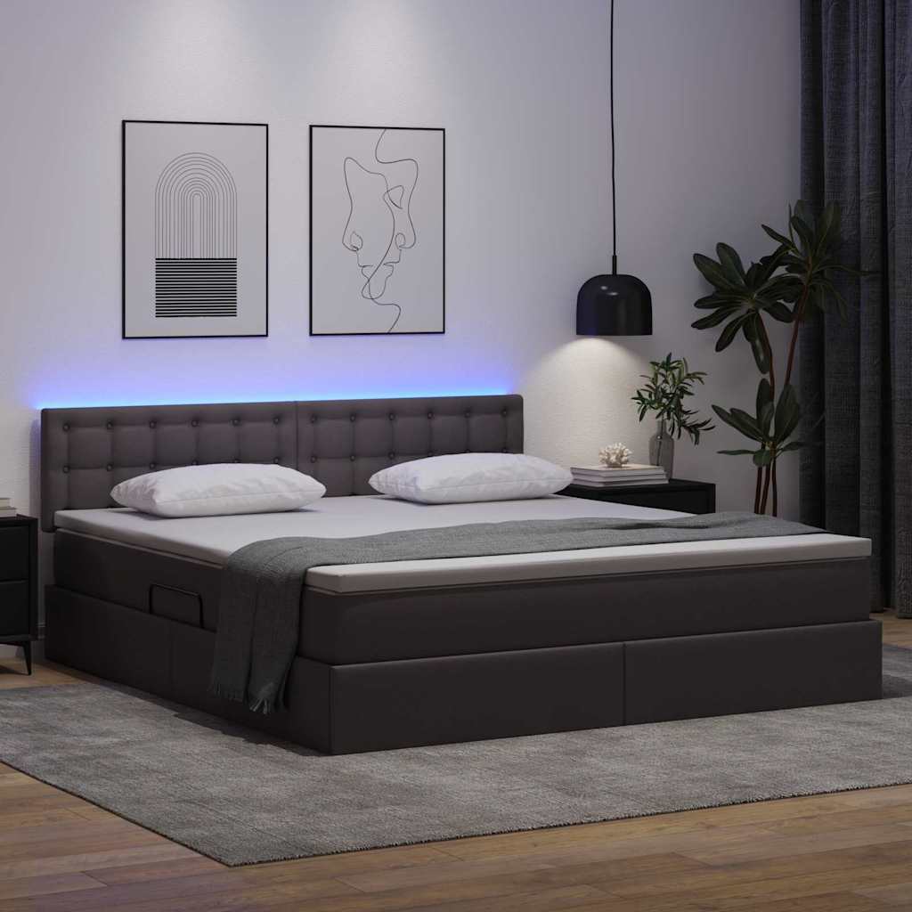 Opbergbed met LED met matras Grijs 160 x 200 cm Nep Leer is nu te koop bij PeponiXL, paradijselijk wonen!