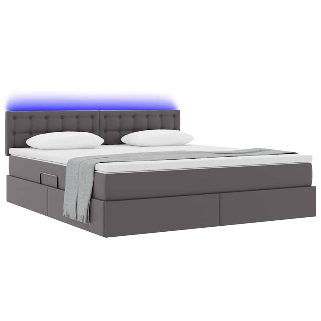 Opbergbed met LED met matras Grijs 160 x 200 cm Nep Leer is nu te koop bij PeponiXL, paradijselijk wonen!