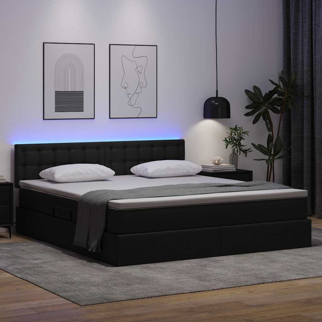Opbergbed met LED met matras Zwart 180 x 200 cm Nep Leer is nu te koop bij PeponiXL, paradijselijk wonen!
