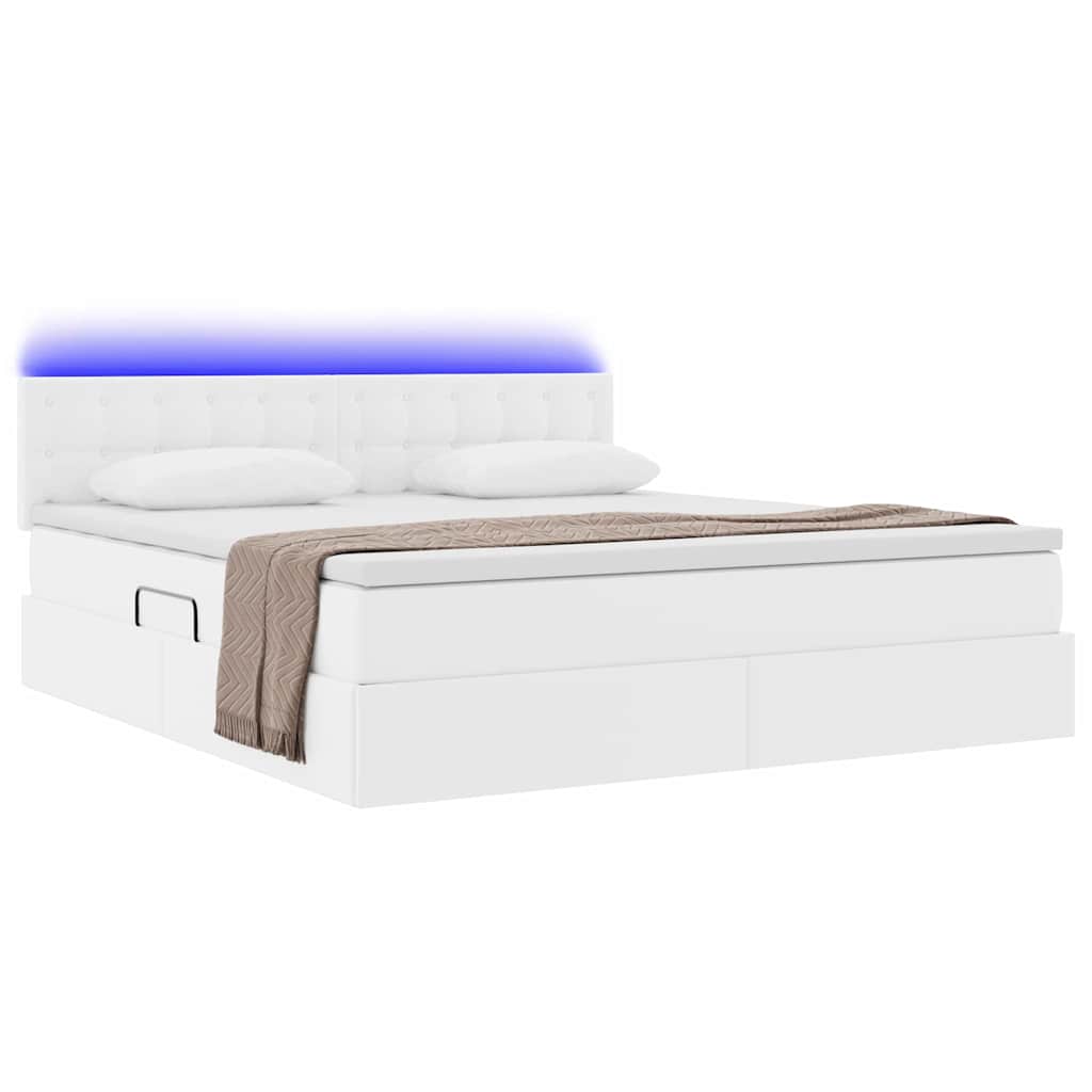 Opbergbed met LED met matras Puur Wit 180 x 200 cm Nep Leer is nu te koop bij PeponiXL, paradijselijk wonen!