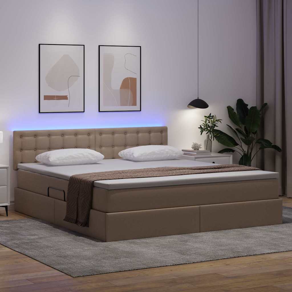 Opbergbed met LED met matras Cappuccino 180 x 200 cm Nep Leer is nu te koop bij PeponiXL, paradijselijk wonen!