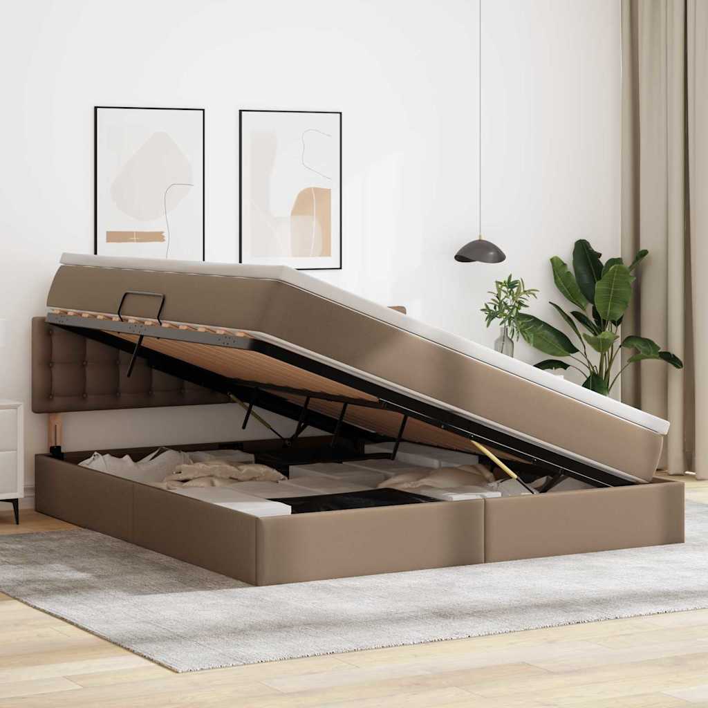 Opbergbed met LED met matras Cappuccino 180 x 200 cm Nep Leer is nu te koop bij PeponiXL, paradijselijk wonen!