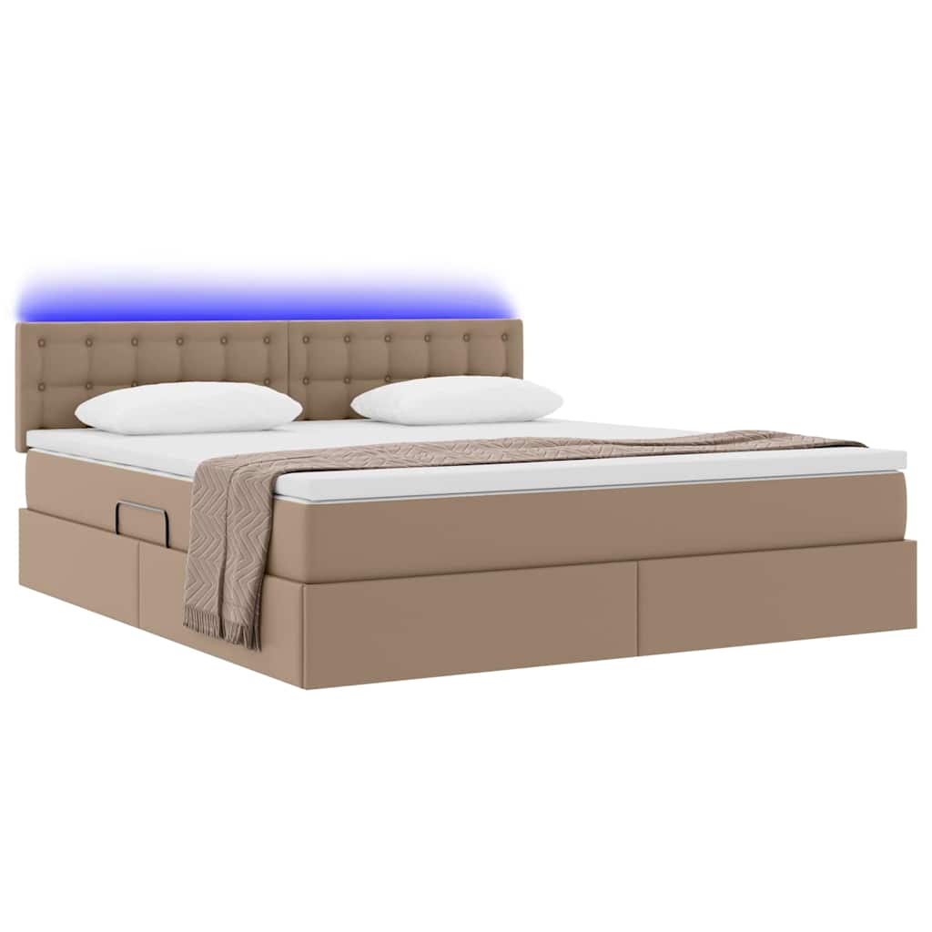 Opbergbed met LED met matras Cappuccino 180 x 200 cm Nep Leer is nu te koop bij PeponiXL, paradijselijk wonen!