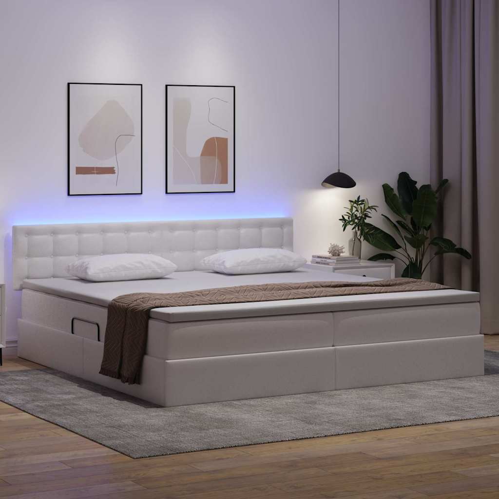 Opbergbed met LED met matras Lichtgrijs 200 x 200 cm Nep Leer is nu te koop bij PeponiXL, paradijselijk wonen!