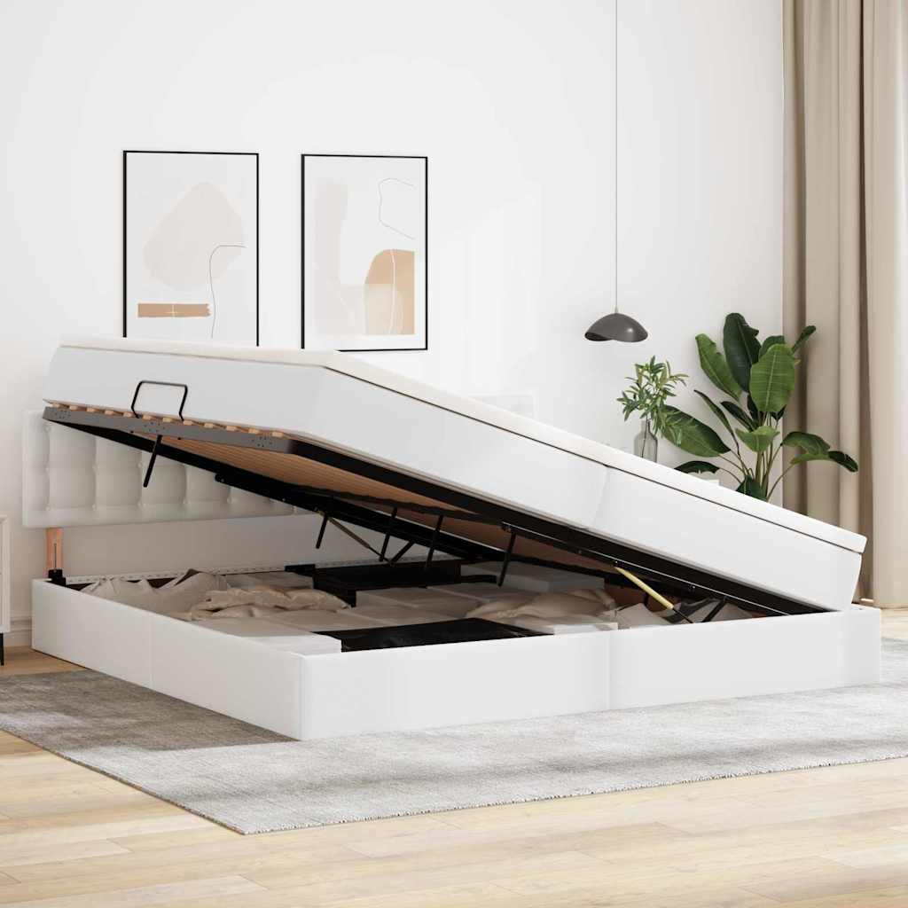 Opbergbed met LED met matras Lichtgrijs 200 x 200 cm Nep Leer is nu te koop bij PeponiXL, paradijselijk wonen!