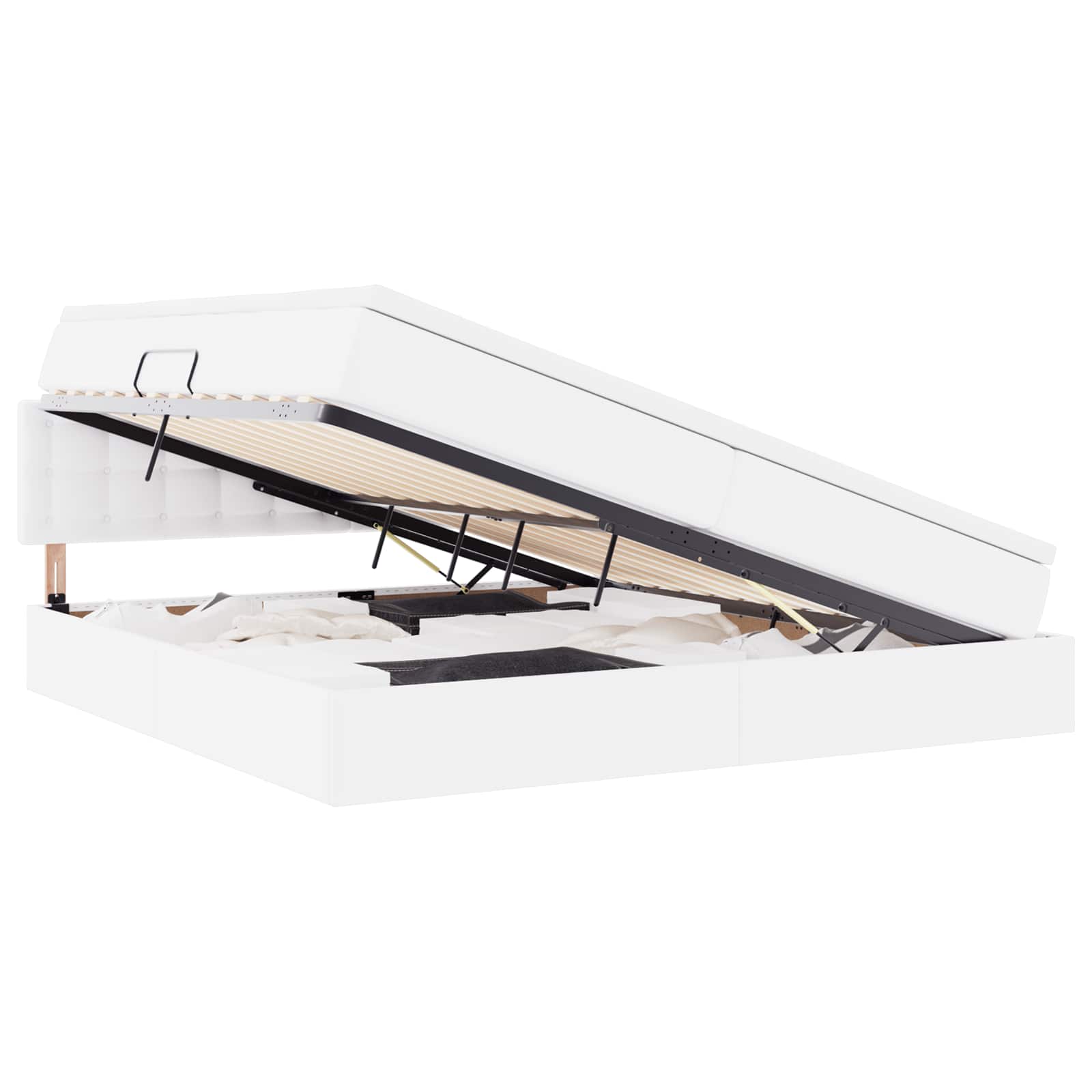 Opbergbed met LED met matras Lichtgrijs 200 x 200 cm Nep Leer is nu te koop bij PeponiXL, paradijselijk wonen!