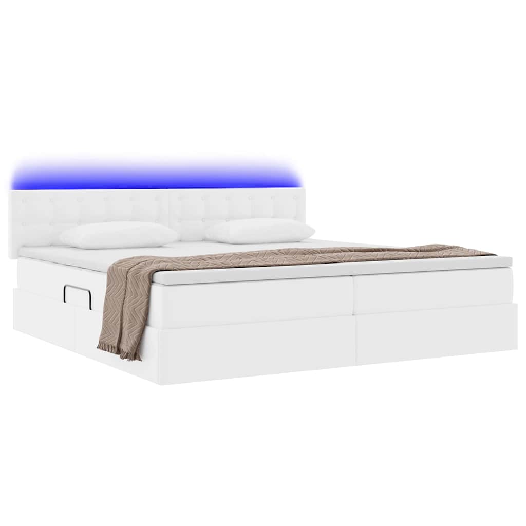 Opbergbed met LED met matras Lichtgrijs 200 x 200 cm Nep Leer is nu te koop bij PeponiXL, paradijselijk wonen!