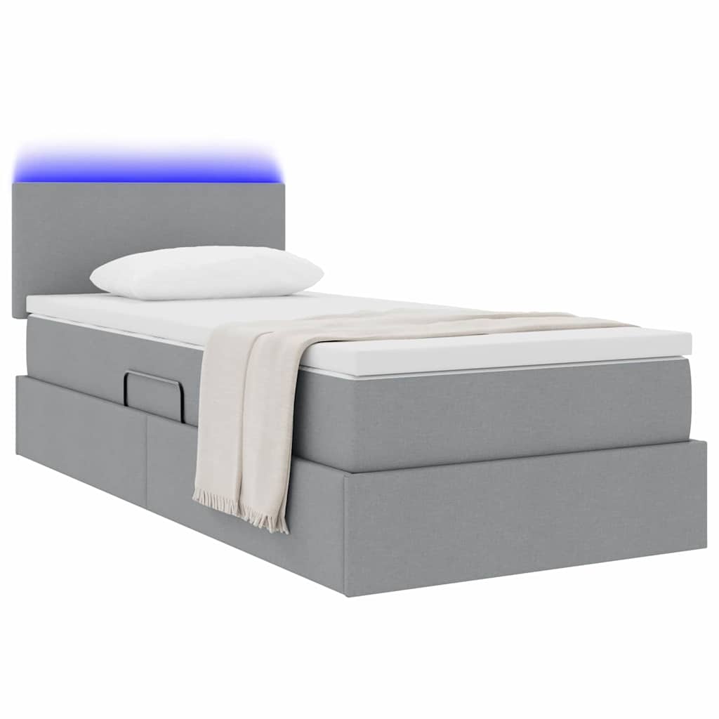 Opbergbed met LED met matras Lichtgrijs 90 x 190 cm Stof is nu te koop bij PeponiXL, paradijselijk wonen!