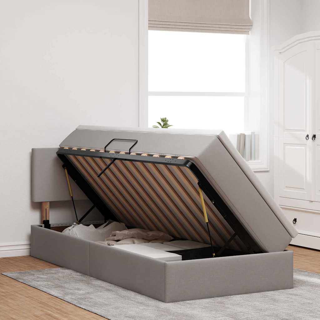 Opbergbed met LED met hoofdeinde Taupe 90 x 190 cm Stof is nu te koop bij PeponiXL, paradijselijk wonen!