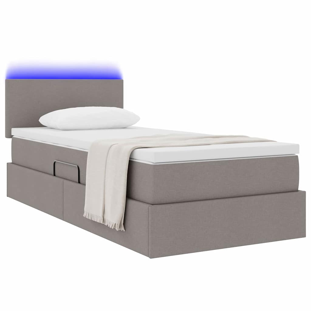 Opbergbed met LED met hoofdeinde Taupe 90 x 190 cm Stof is nu te koop bij PeponiXL, paradijselijk wonen!