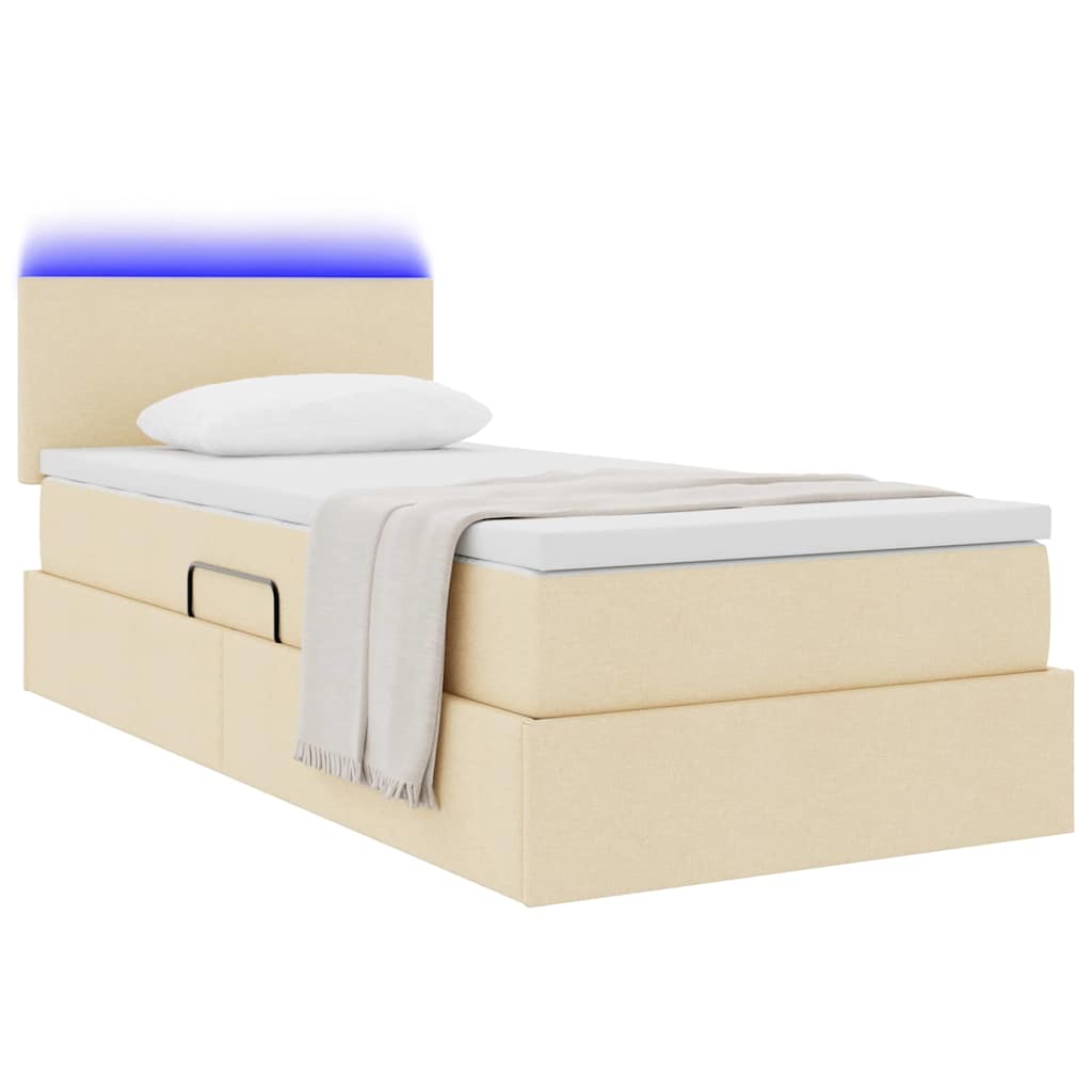 Opbergbed met LED met matras met LED Crème 90 x 190 cm Stof is nu te koop bij PeponiXL, paradijselijk wonen!