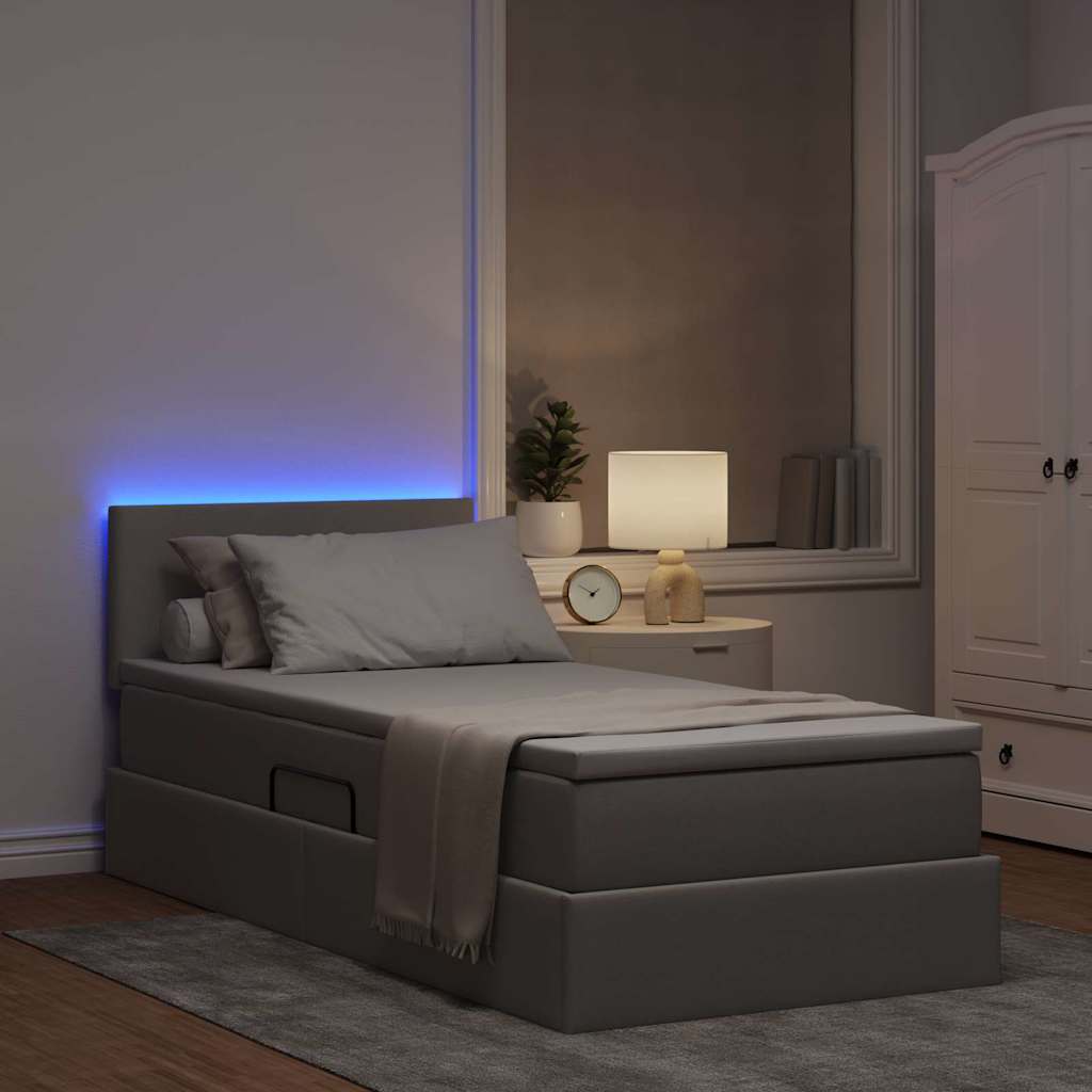 Opbergbed met LED met matras met LED Taupe 90 x 200 cm Stof is nu te koop bij PeponiXL, paradijselijk wonen!