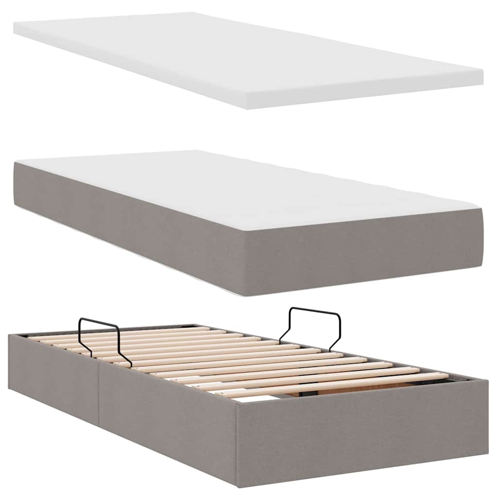 Opbergbed met LED met matras met LED Taupe 90 x 200 cm Stof is nu te koop bij PeponiXL, paradijselijk wonen!