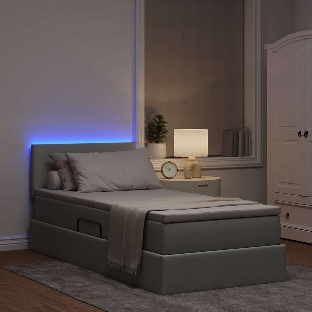 Opbergbed met LED met matras Lichtgrijs 100 x 200 cm Stof is nu te koop bij PeponiXL, paradijselijk wonen!