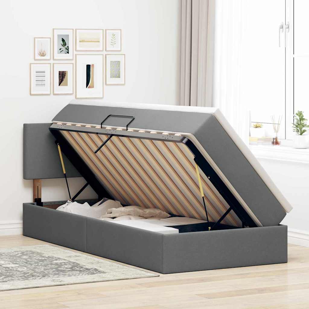 Opbergbed met LED met matras Donkergrijs 100 x 200 cm Stof is nu te koop bij PeponiXL, paradijselijk wonen!