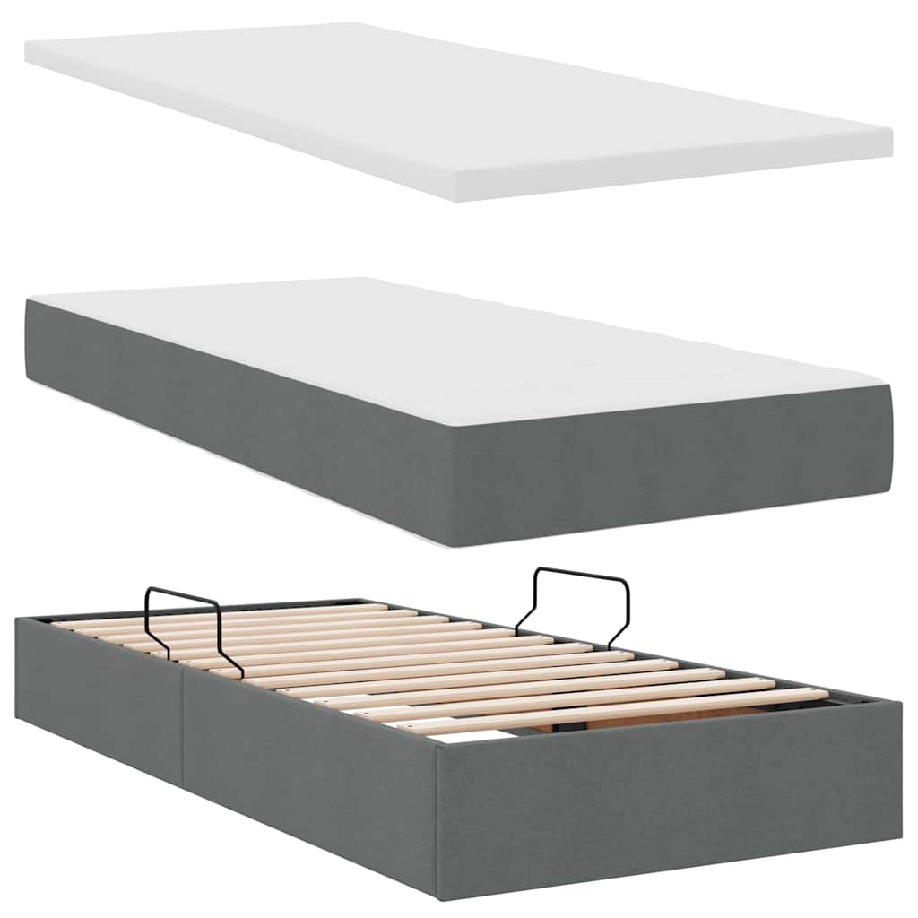 Opbergbed met LED met matras Donkergrijs 100 x 200 cm Stof is nu te koop bij PeponiXL, paradijselijk wonen!