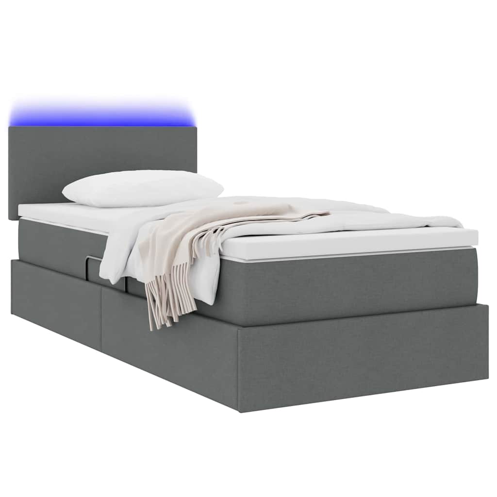 Opbergbed met LED met matras Donkergrijs 100 x 200 cm Stof is nu te koop bij PeponiXL, paradijselijk wonen!