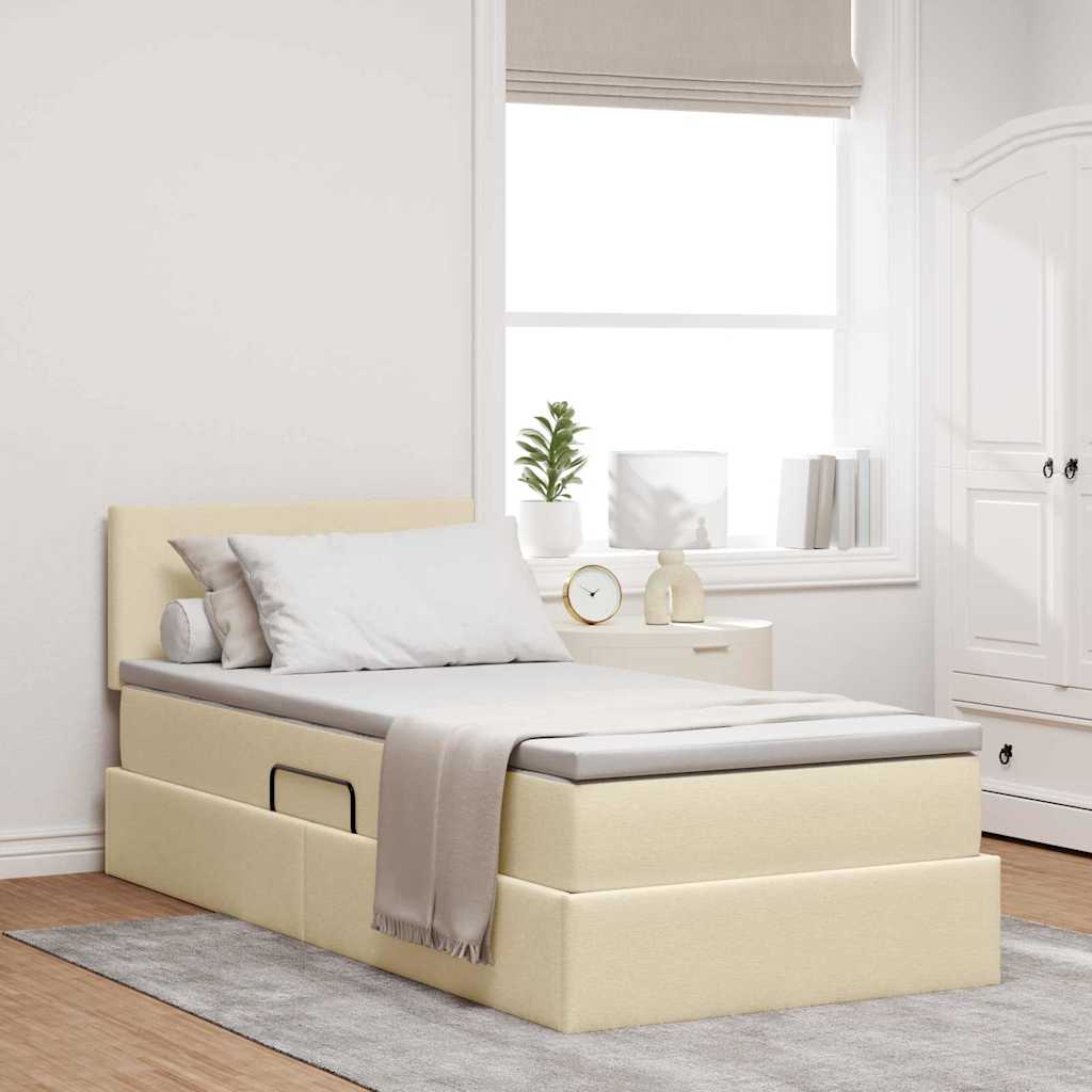 Opbergbed met LED met hoofdeinde Crème 100 x 200 cm Stof is nu te koop bij PeponiXL, paradijselijk wonen!