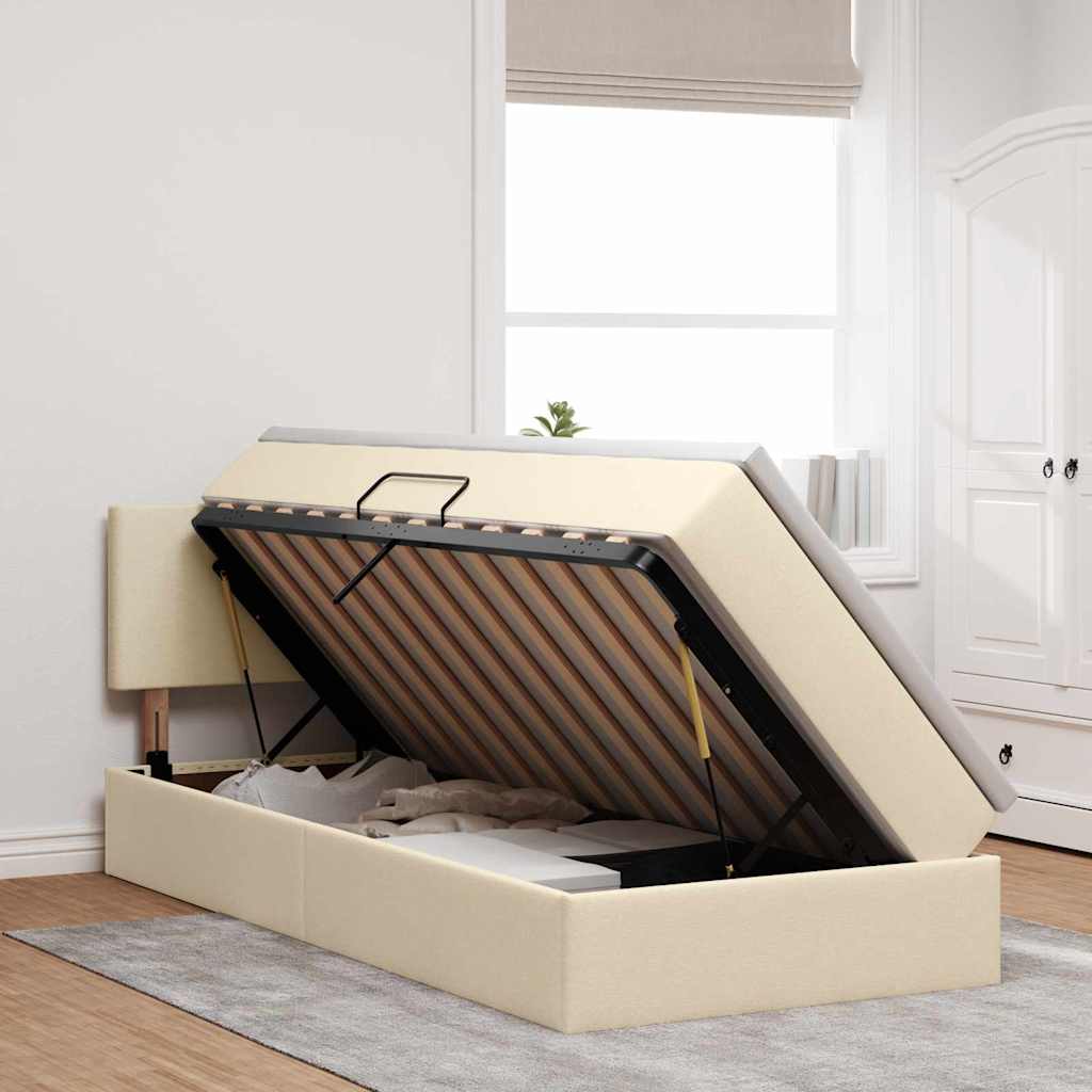 Opbergbed met LED met hoofdeinde Crème 100 x 200 cm Stof is nu te koop bij PeponiXL, paradijselijk wonen!