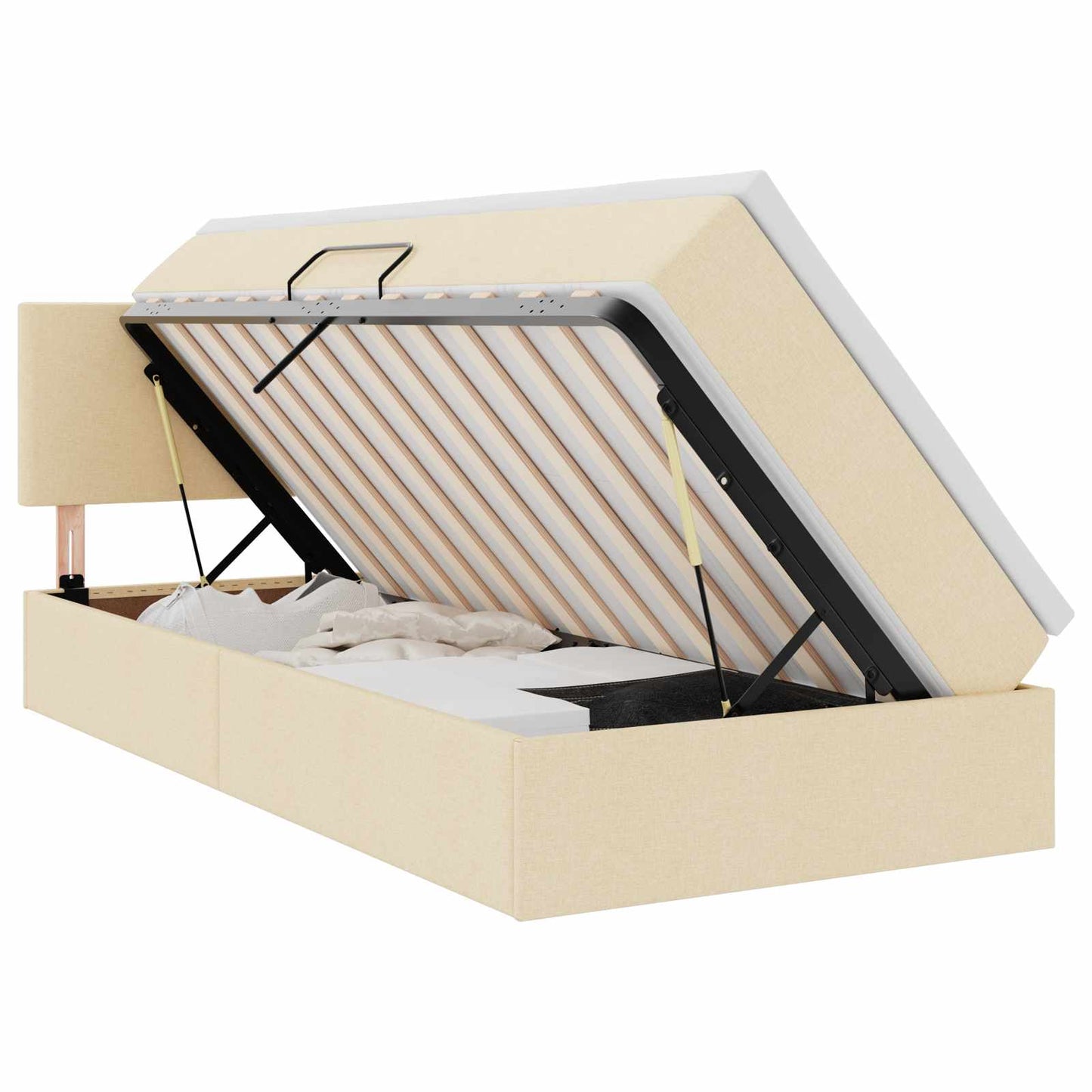 Opbergbed met LED met hoofdeinde Crème 100 x 200 cm Stof is nu te koop bij PeponiXL, paradijselijk wonen!