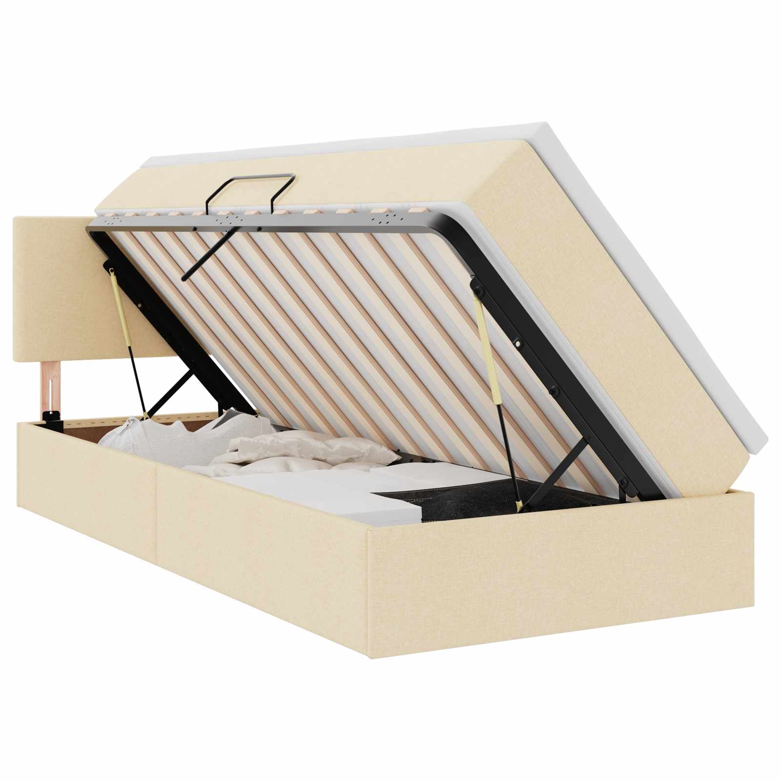 Opbergbed met LED met hoofdeinde Crème 100 x 200 cm Stof is nu te koop bij PeponiXL, paradijselijk wonen!