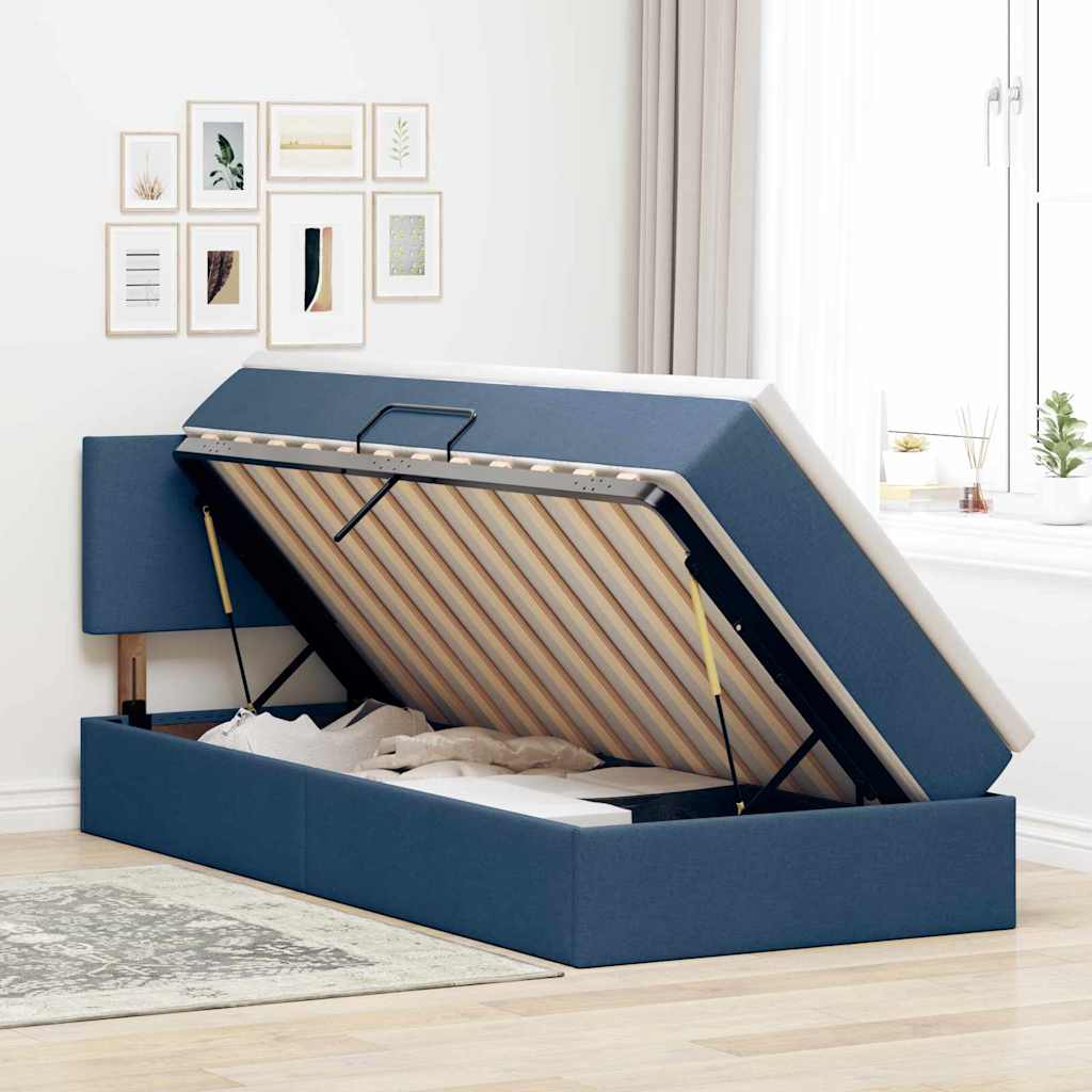 Opbergbed met LED met matras met LED Blauw 100 x 200 cm Stof is nu te koop bij PeponiXL, paradijselijk wonen!