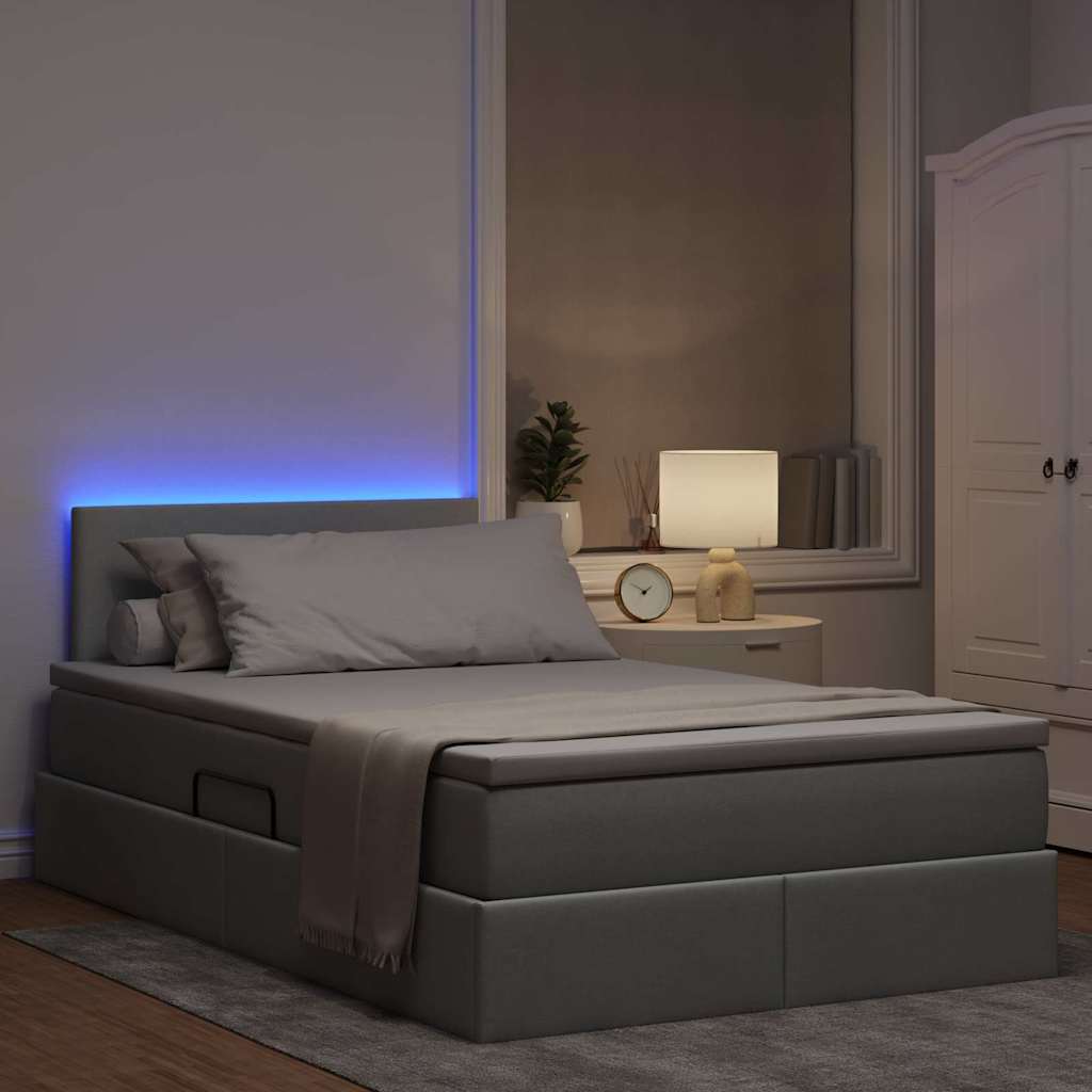 Opbergbed met LED met matras Lichtgrijs 120 x 190 cm Stof is nu te koop bij PeponiXL, paradijselijk wonen!