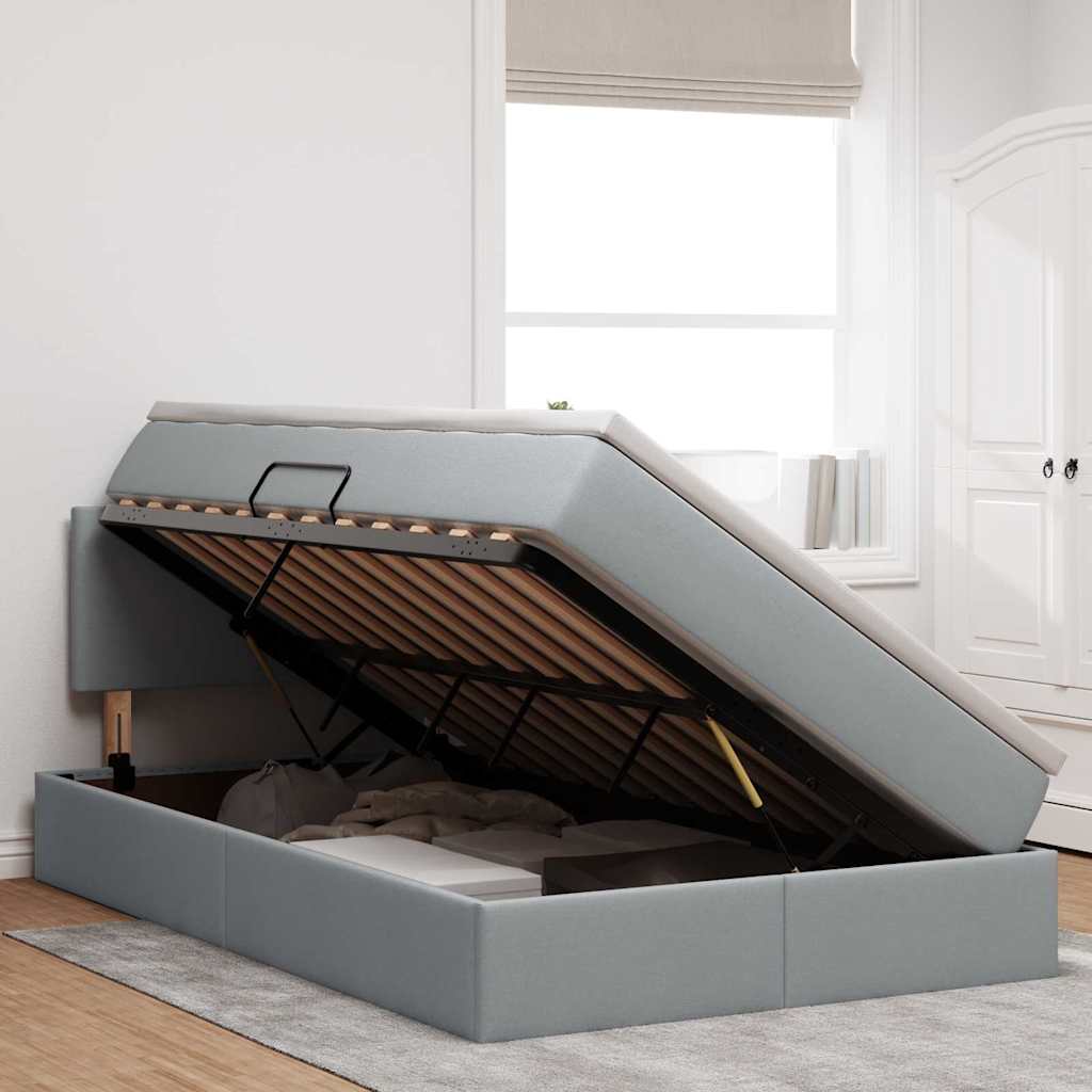 Opbergbed met LED met matras Lichtgrijs 120 x 190 cm Stof is nu te koop bij PeponiXL, paradijselijk wonen!