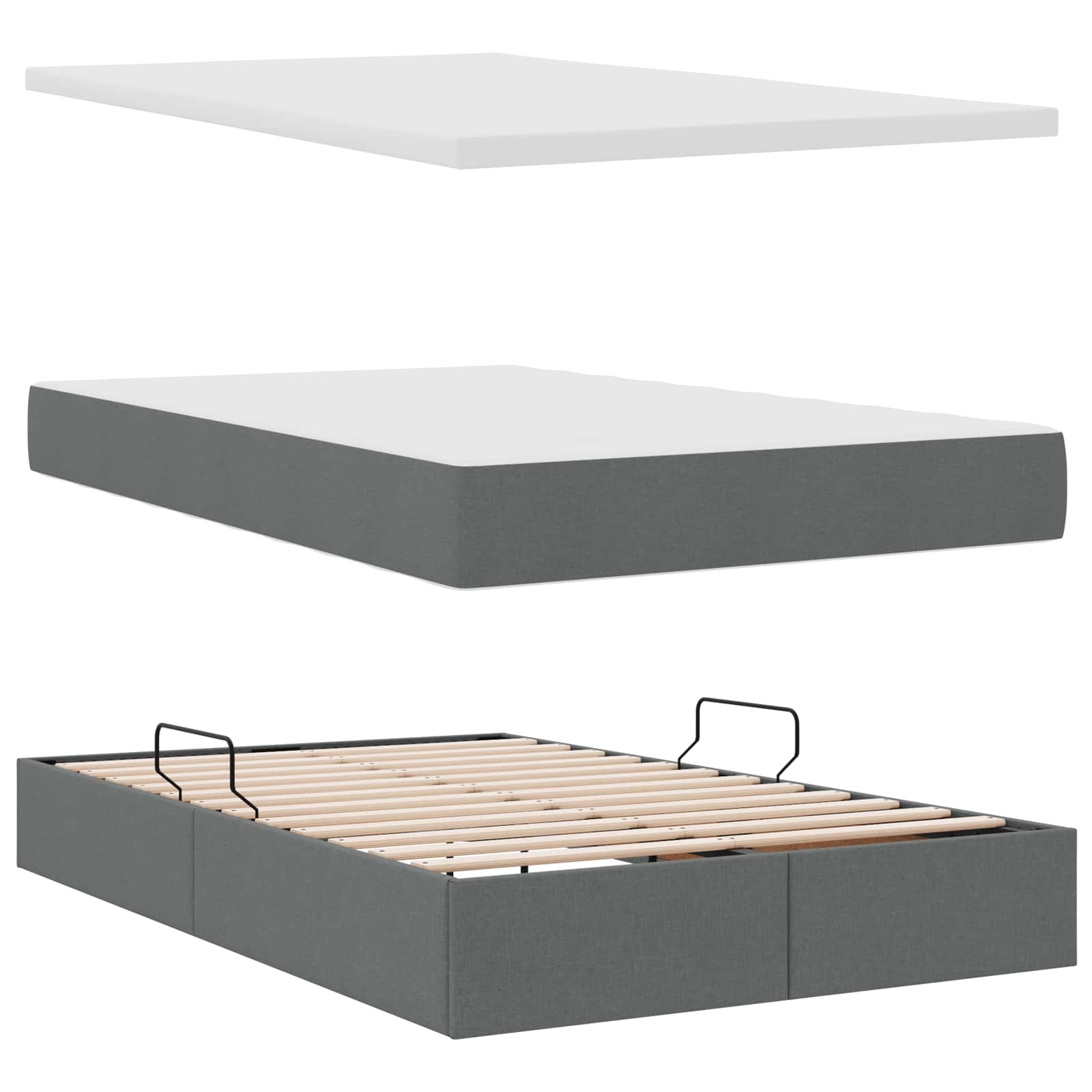 Opbergbed met LED met matras Donkergrijs 120 x 190 cm Stof is nu te koop bij PeponiXL, paradijselijk wonen!