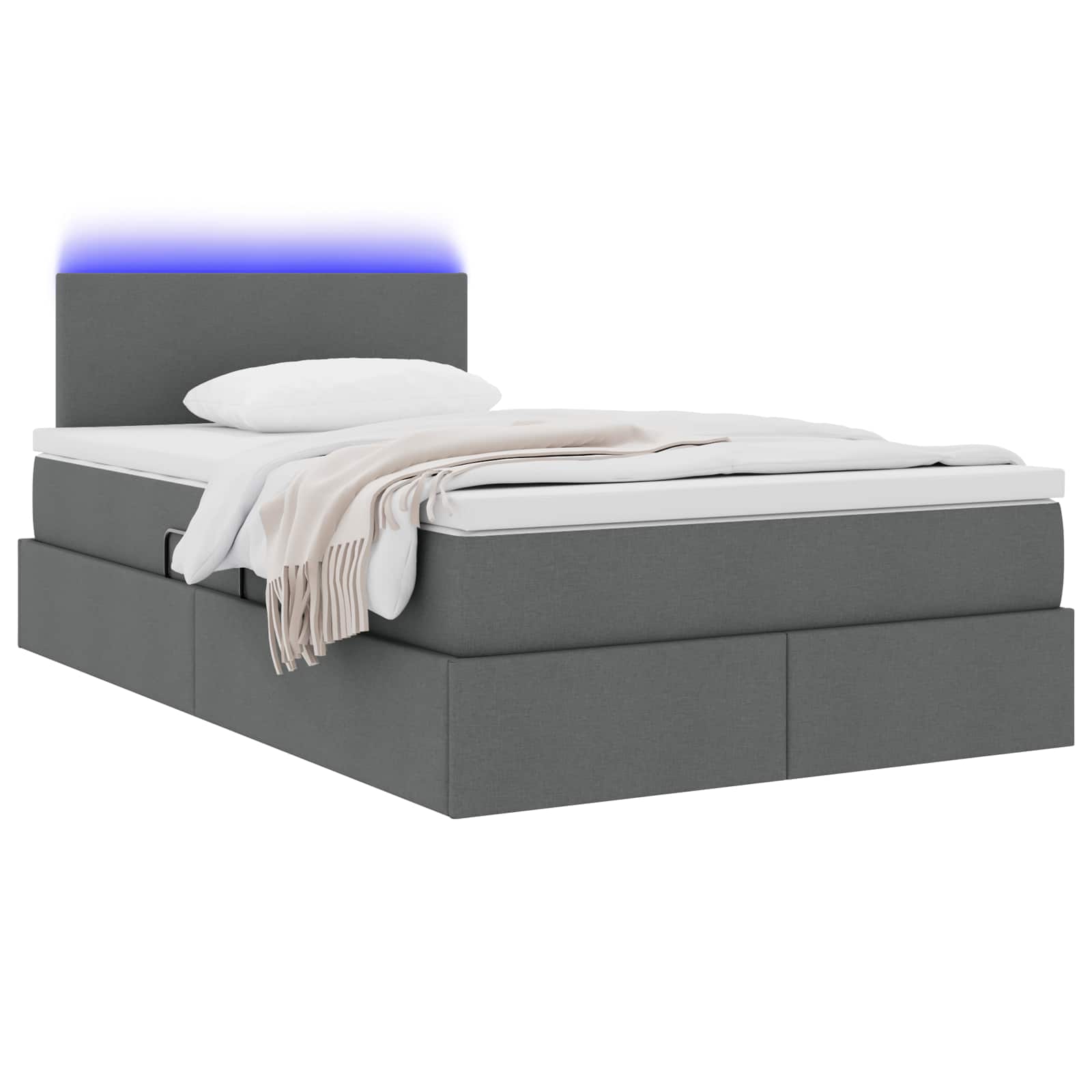 Opbergbed met LED met matras Donkergrijs 120 x 190 cm Stof is nu te koop bij PeponiXL, paradijselijk wonen!