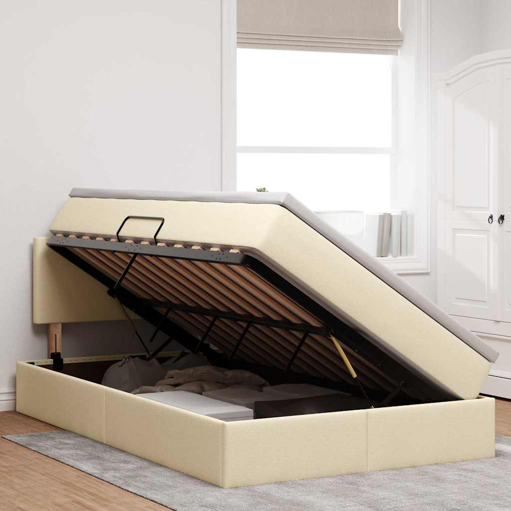 Opbergbed met LED met matras met LED Crème 120 x 190 cm Stof is nu te koop bij PeponiXL, paradijselijk wonen!