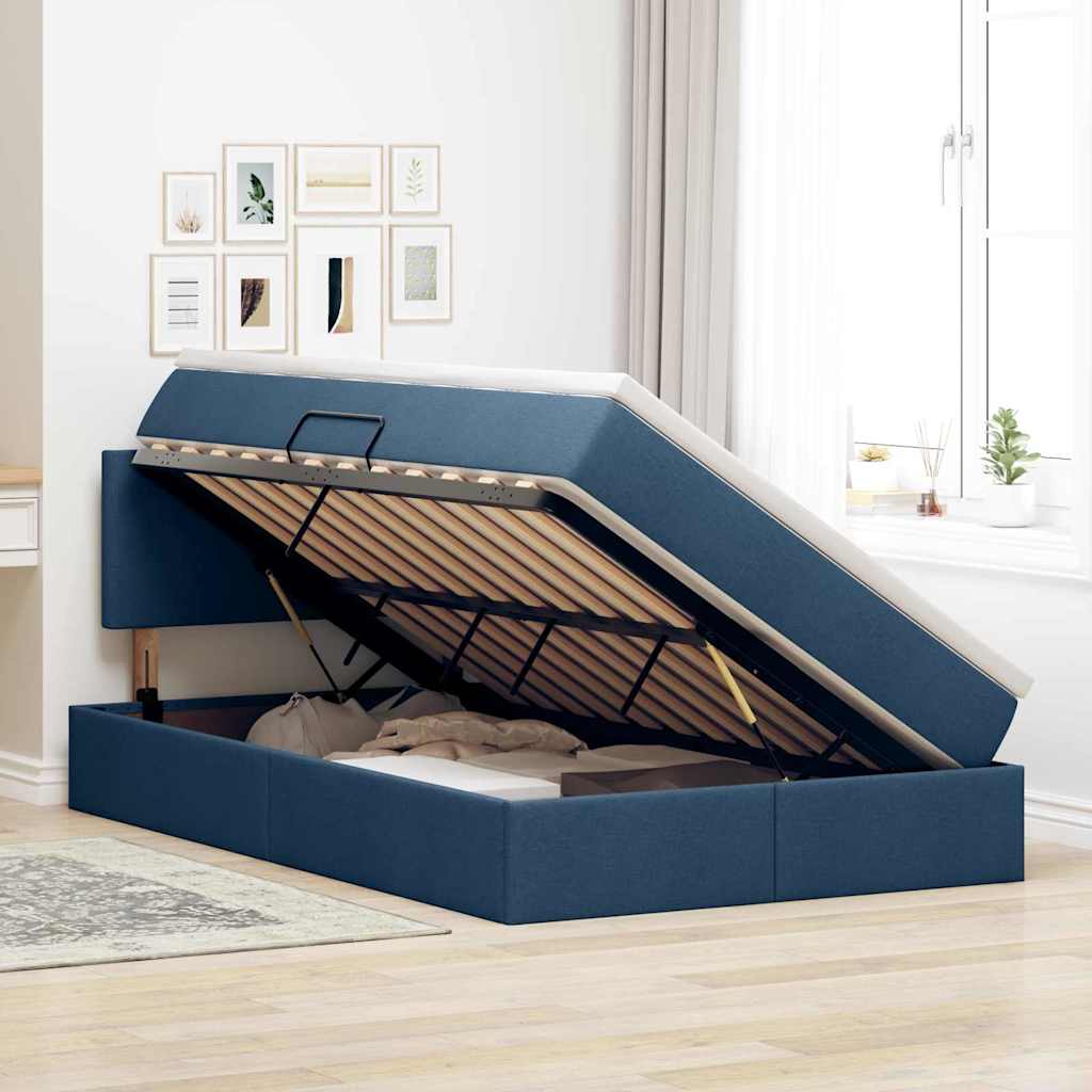 Opbergbed met LED met matras met LED Blauw 120 x 190 cm Stof is nu te koop bij PeponiXL, paradijselijk wonen!
