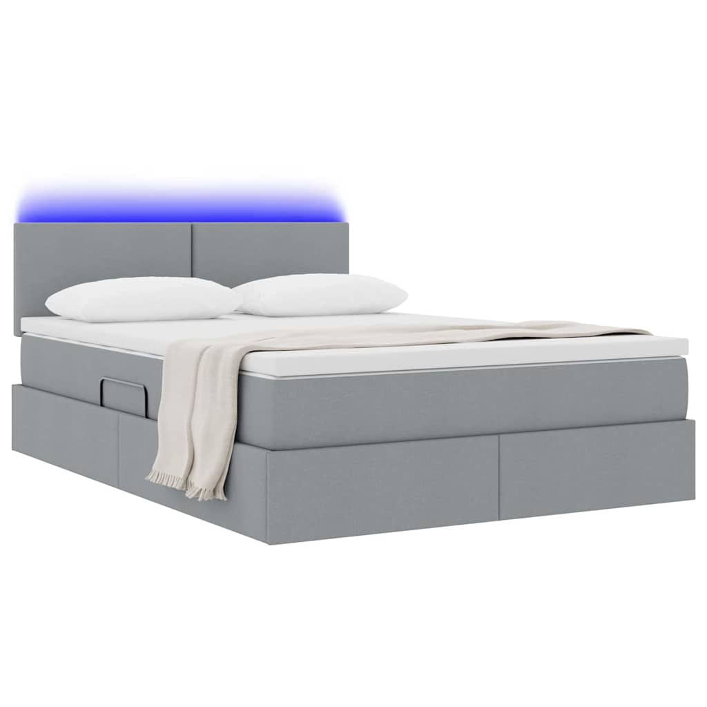 Opbergbed met LED met matras Lichtgrijs 140 x 190 cm Stof is nu te koop bij PeponiXL, paradijselijk wonen!