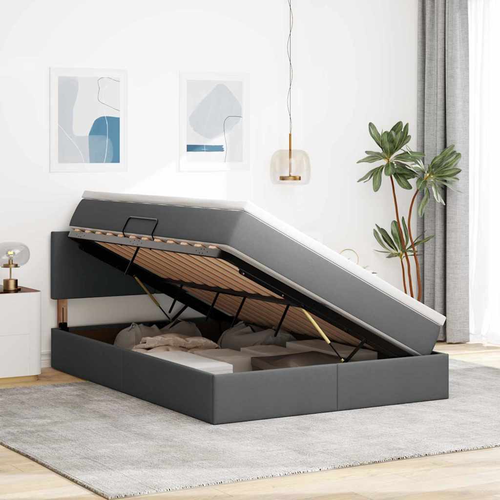 Opbergbed met LED met matras Donkergrijs 140 x 190 cm Stof is nu te koop bij PeponiXL, paradijselijk wonen!